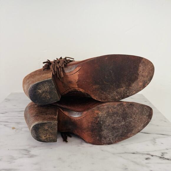 Diego Luxury Brown Leather Fringe Sides Western Boots Women’s Size 9 - Picture 7 of 10